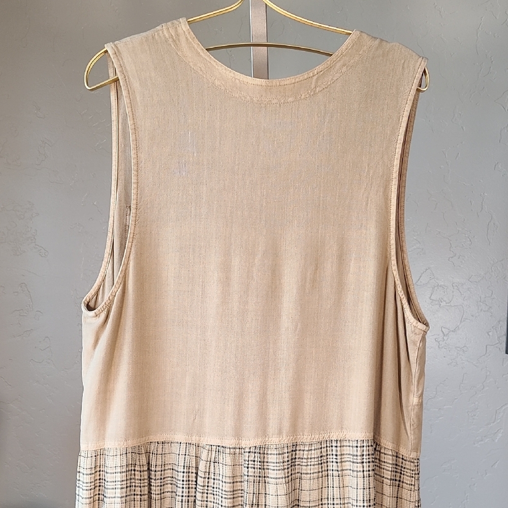 Nina Piccalino Vintage Sleeveless Tan Plaid Button Midi Dress - Picture 9 of 14